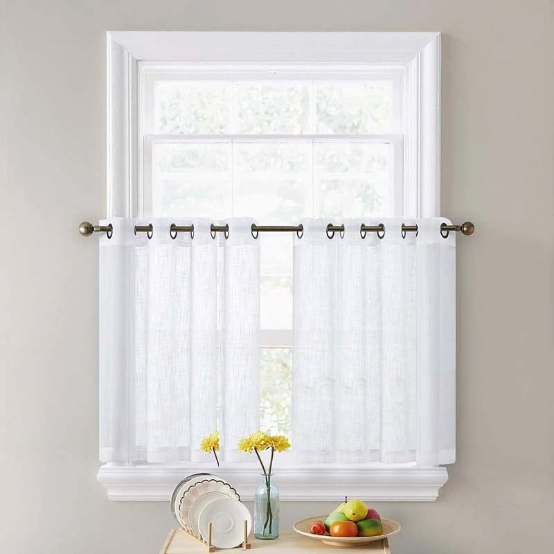 پرده تیکو دکو مدل کتان تور بالای سینکی سایز 140x60 سانتی متر مجموعه دو عددی